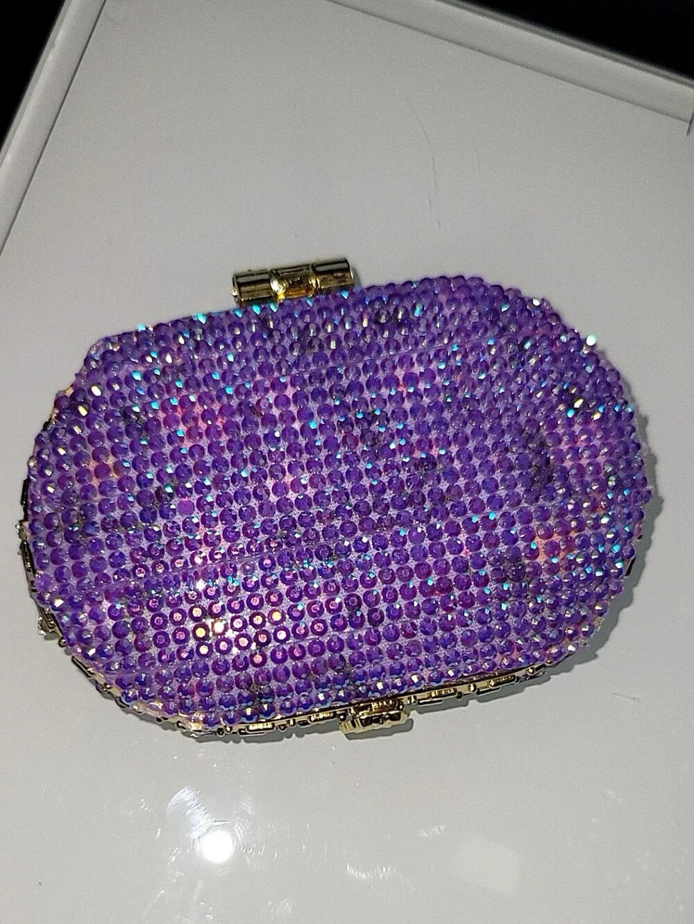 Handcrafted Rhinestone Compact Mirror & Beaded Pen Gift Set Purple Blue Sparkle